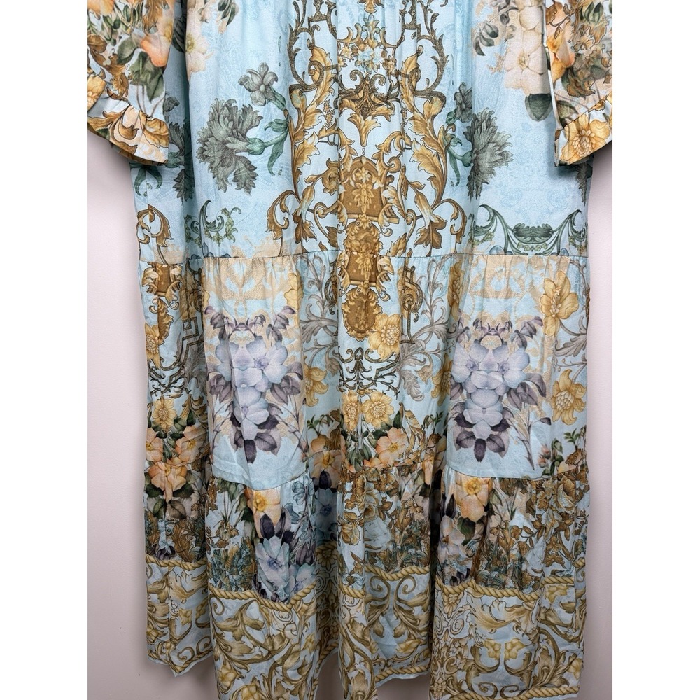 Soft Surroundings Plus Size 1X Light Blue Floral Beaded Tiered Formal Maxi Dress - Picture 6 of 12